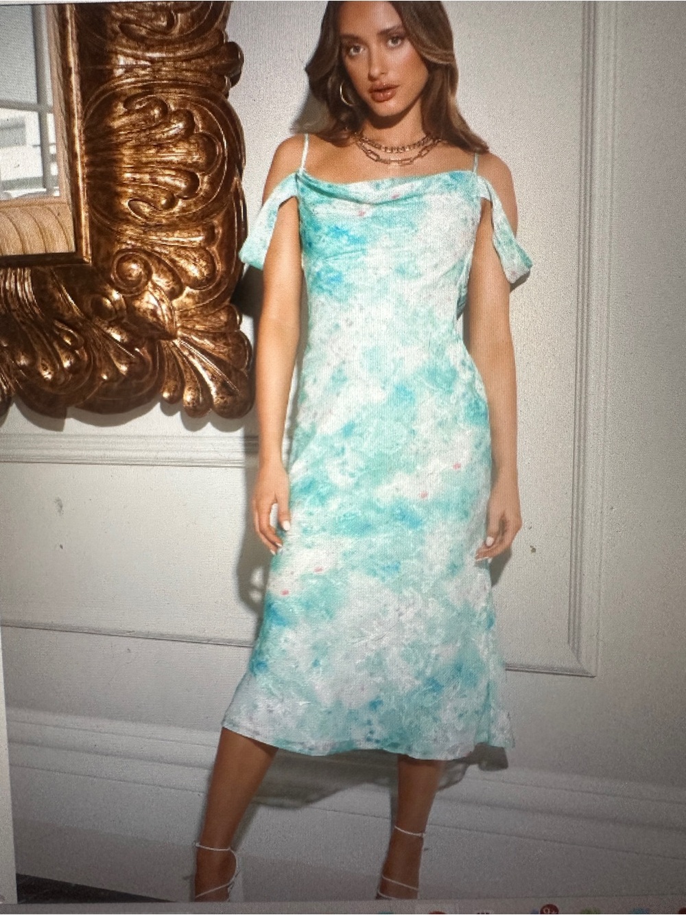 Hello Molly Aqua Tie-Dye Cold-Shoulder Midi Dress